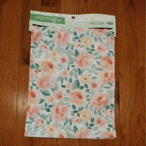 The Spring Shop Floral Table Runner 13" X 72" Polyester Pink & Green - Picture 1 of 3